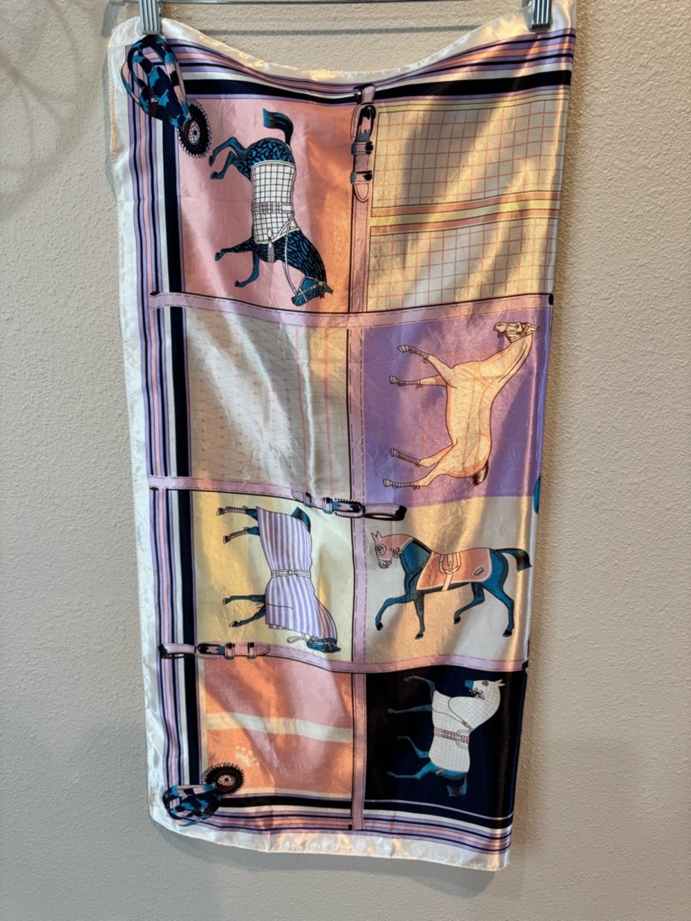 Equestrian Print Scarf in Pastel Palette
